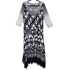 Simply Aster by Firmiana Midi/Maxi Dress Black & White Size L Boho, Lagenlook